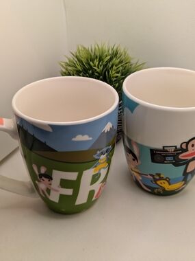 New PAUL FRANK Set Of Two Ceramic Mugs Monkey & Friends Easter Coffee Mugs